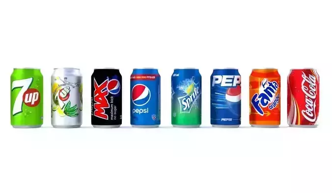 Coke Fanta Sprite Pepsi 7up Cans