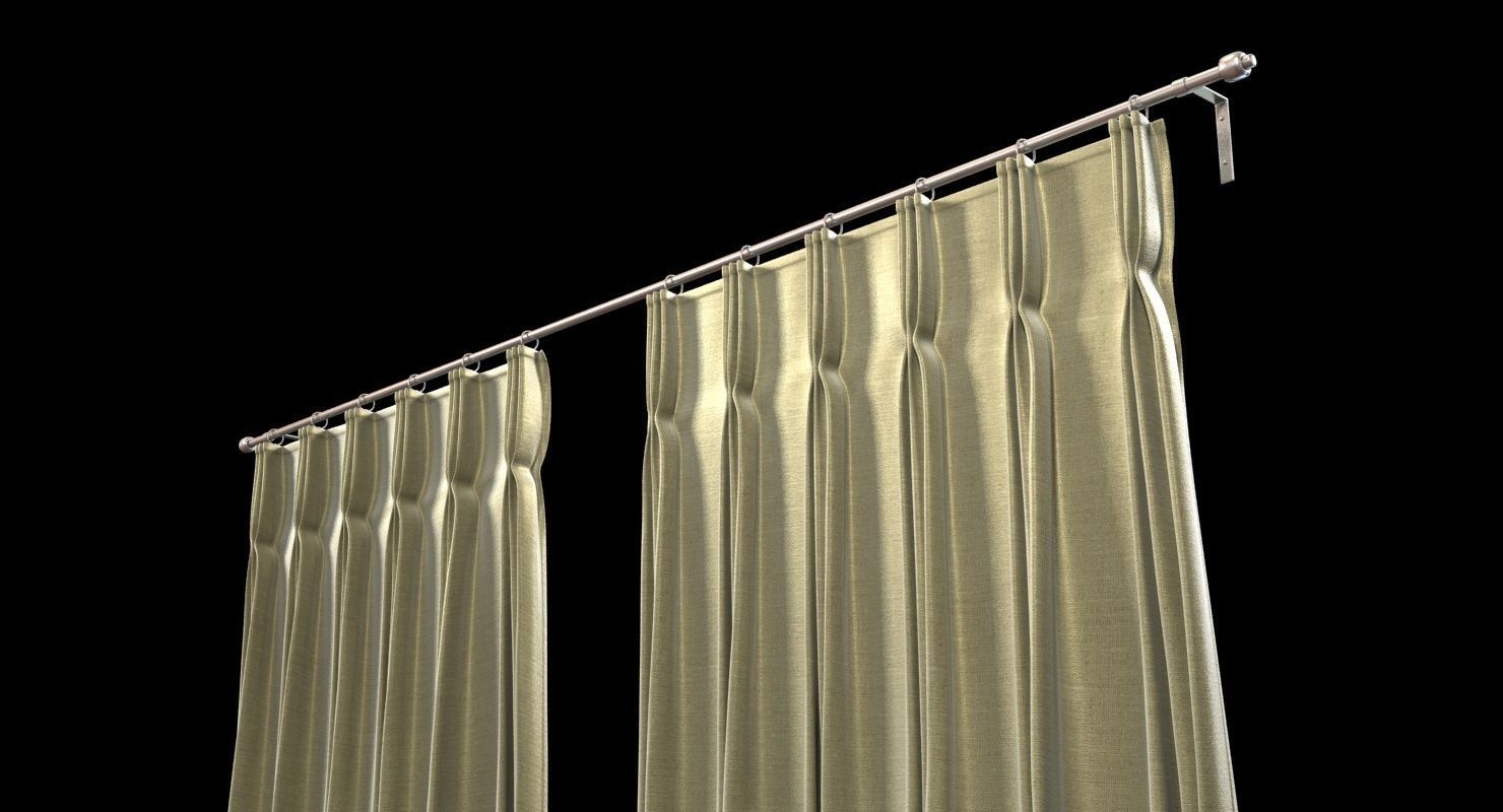 Pinch Pleat Heading Curtain 3D Model .max .obj .3ds .fbx ...