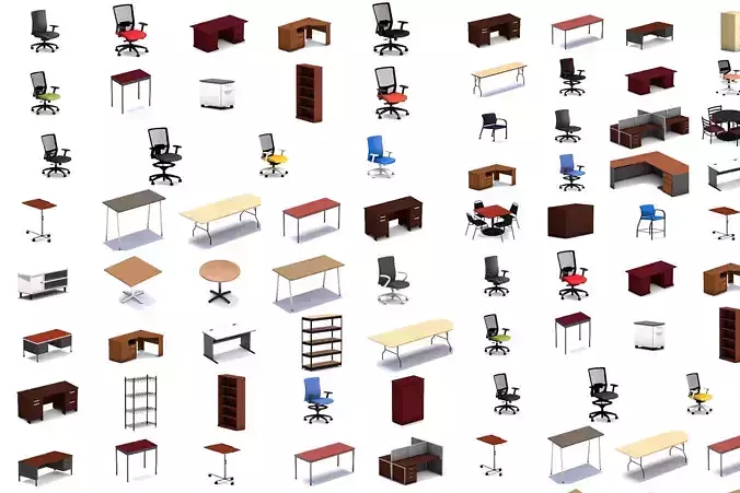 100 Game Ready PBR Office Furniture Items 