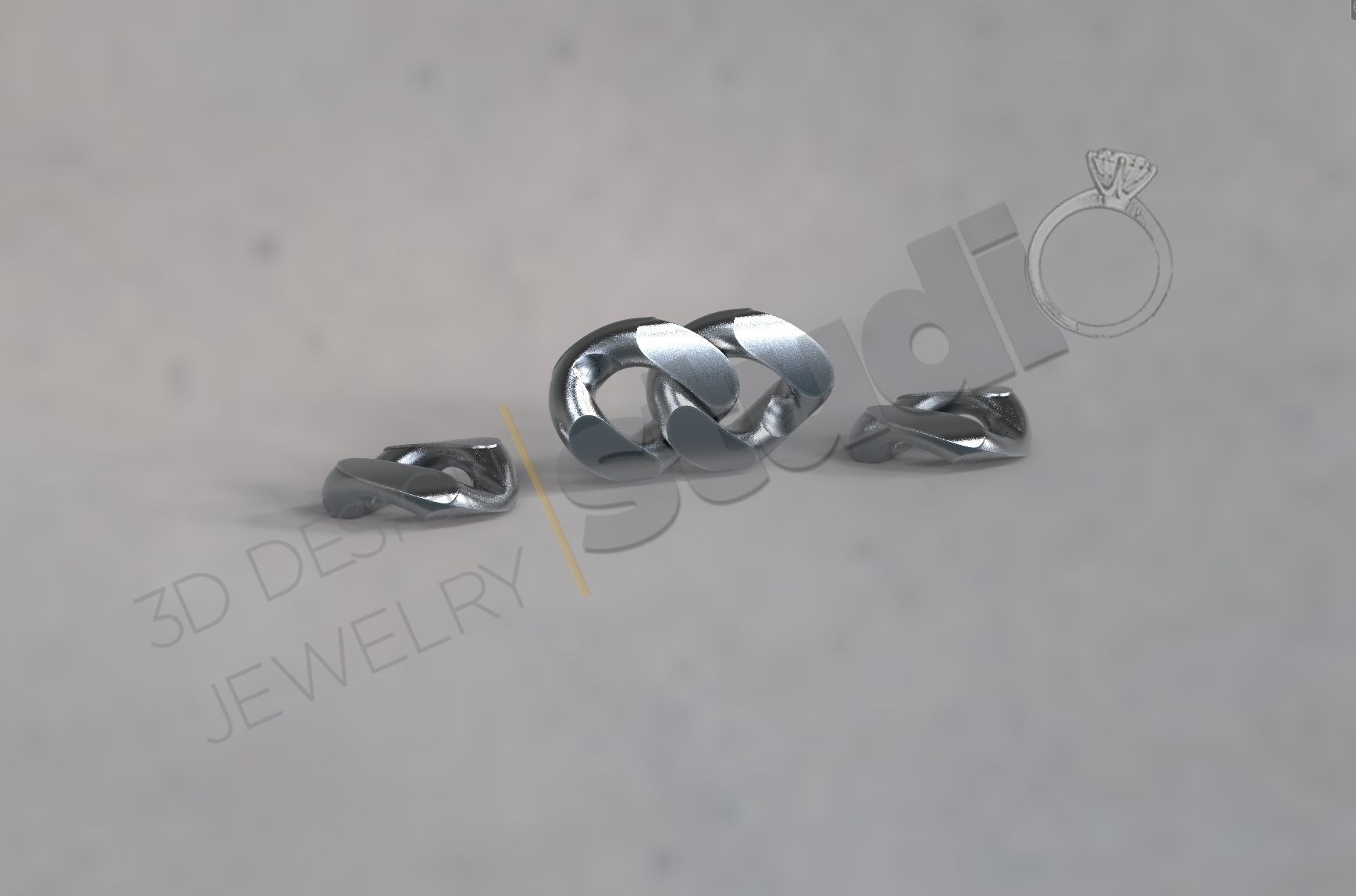 Cuban chain link 3d model with and without stones 3D print model_6