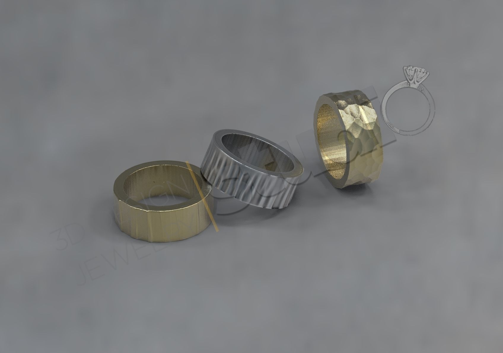 Ring bands 3d model with different patterns 3D print model_1