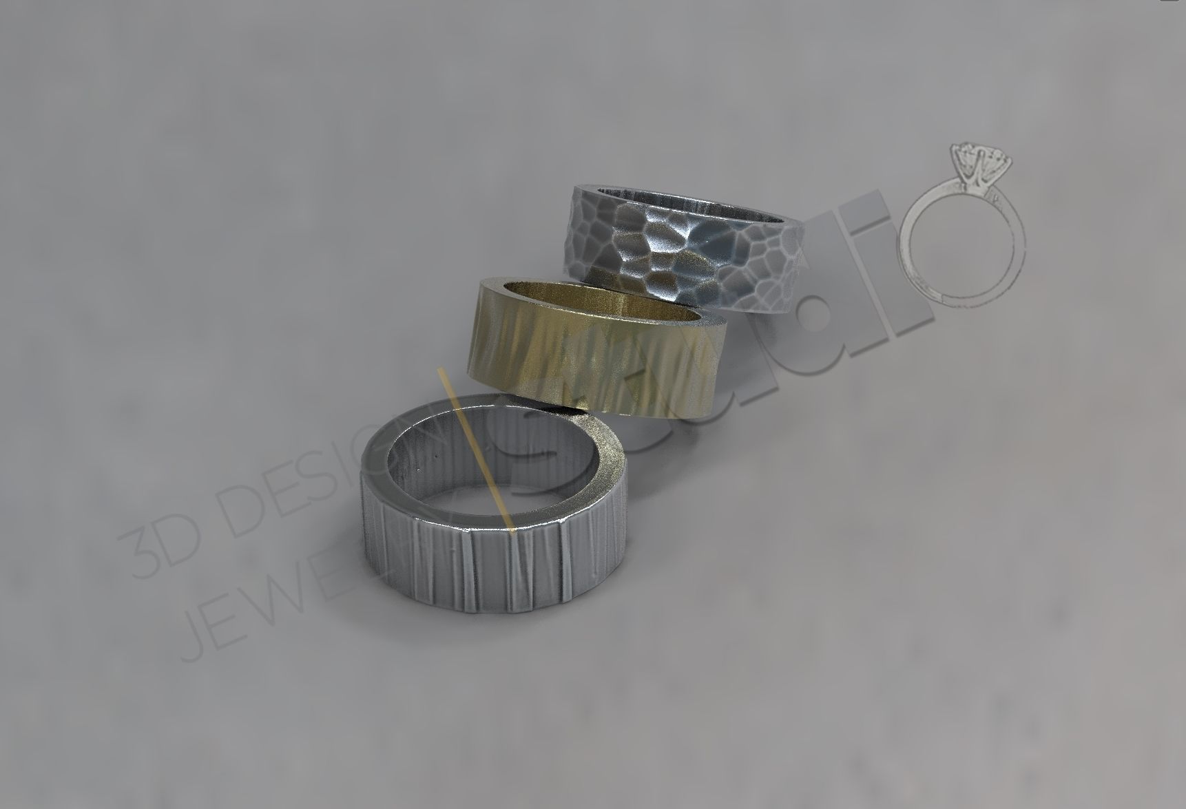 Ring bands 3d model with different patterns 3D print model_2