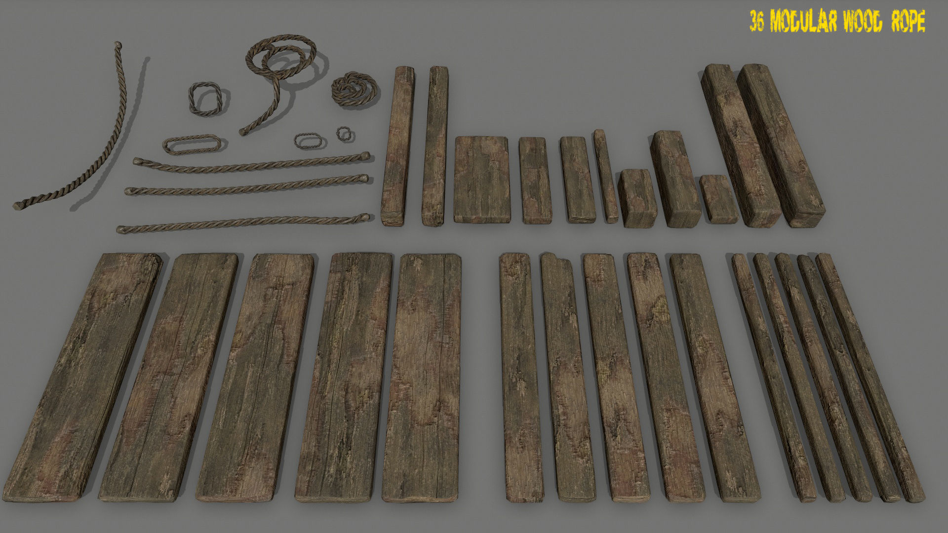 wood and rope Low-poly 3D model_1