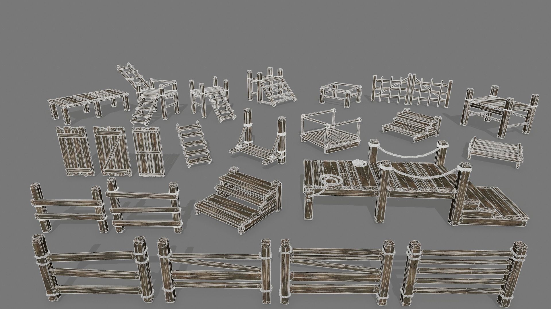 wood and rope Low-poly 3D model_32