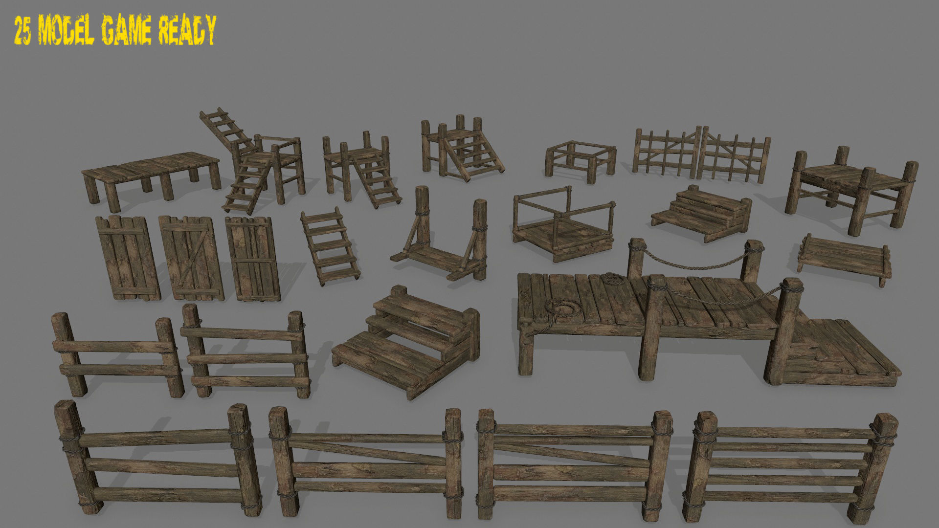 wood and rope Low-poly 3D model_2