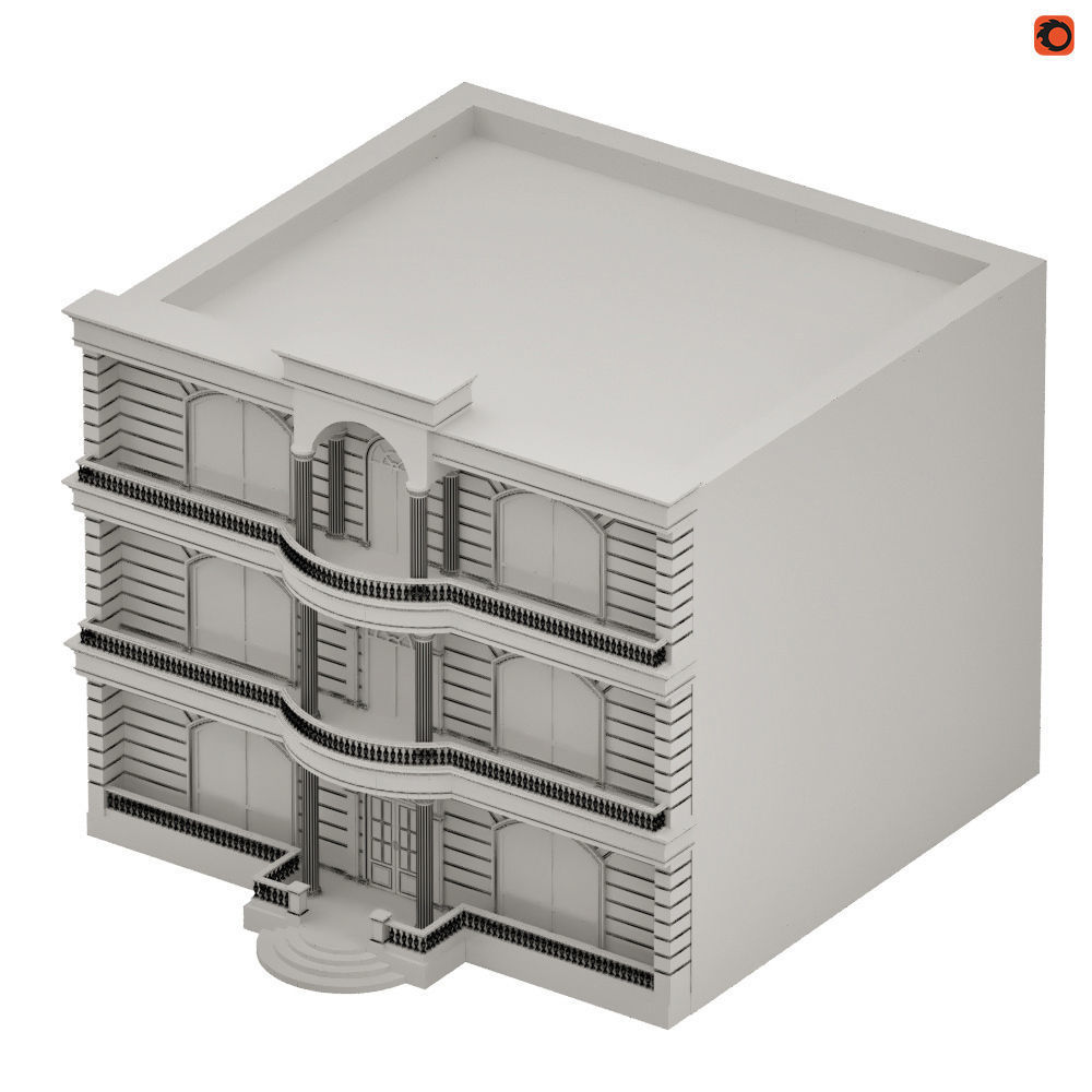 Mansion building with windows and balconies 3D model_4