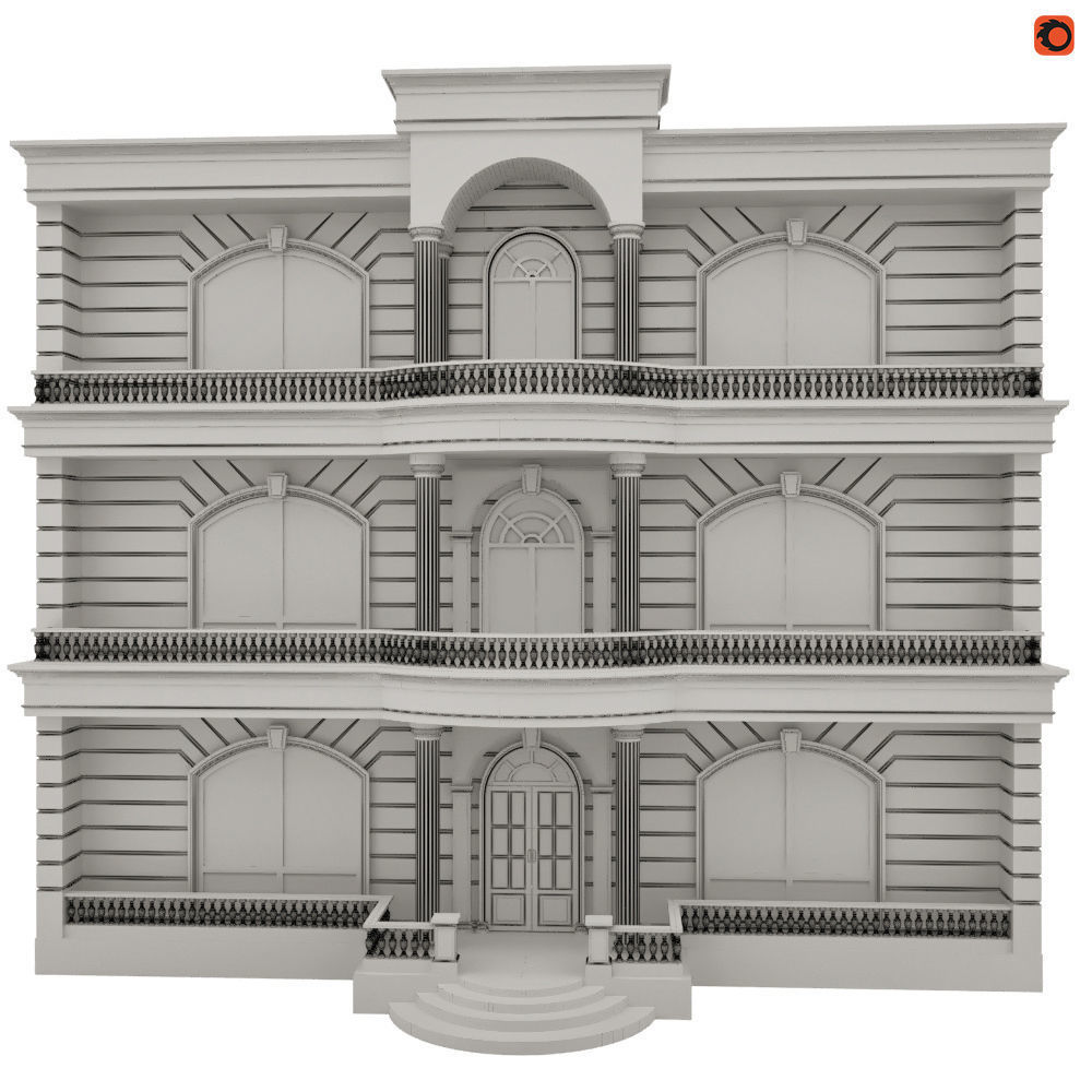 Mansion building with windows and balconies 3D model_3