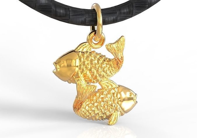 Pisces gold fish pendant on cord 3D print model
