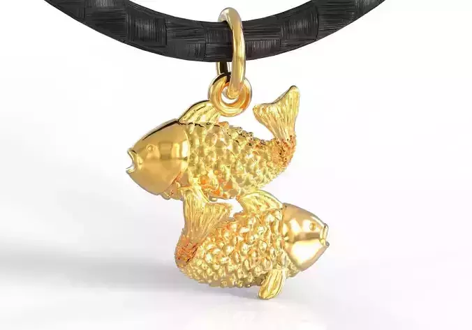 Pisces gold fish pendant on cord 3D print model
