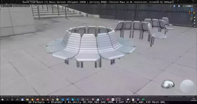  Round Tree Bench - 7 - Basic Version Low-poly 3D model