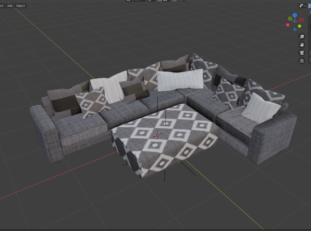 Segmented Sofa  Game Asset 3D model_6