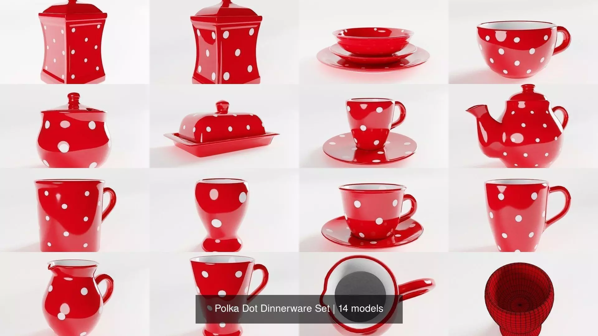 Polka Dot Dinnerware Set 3D Model Collection_1