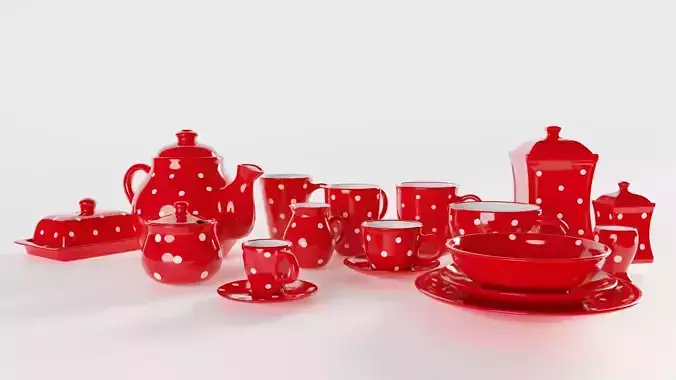Polka Dot Dinnerware Set 3D Model Collection Polka Dot Dinnerware Set 3D Model Collection