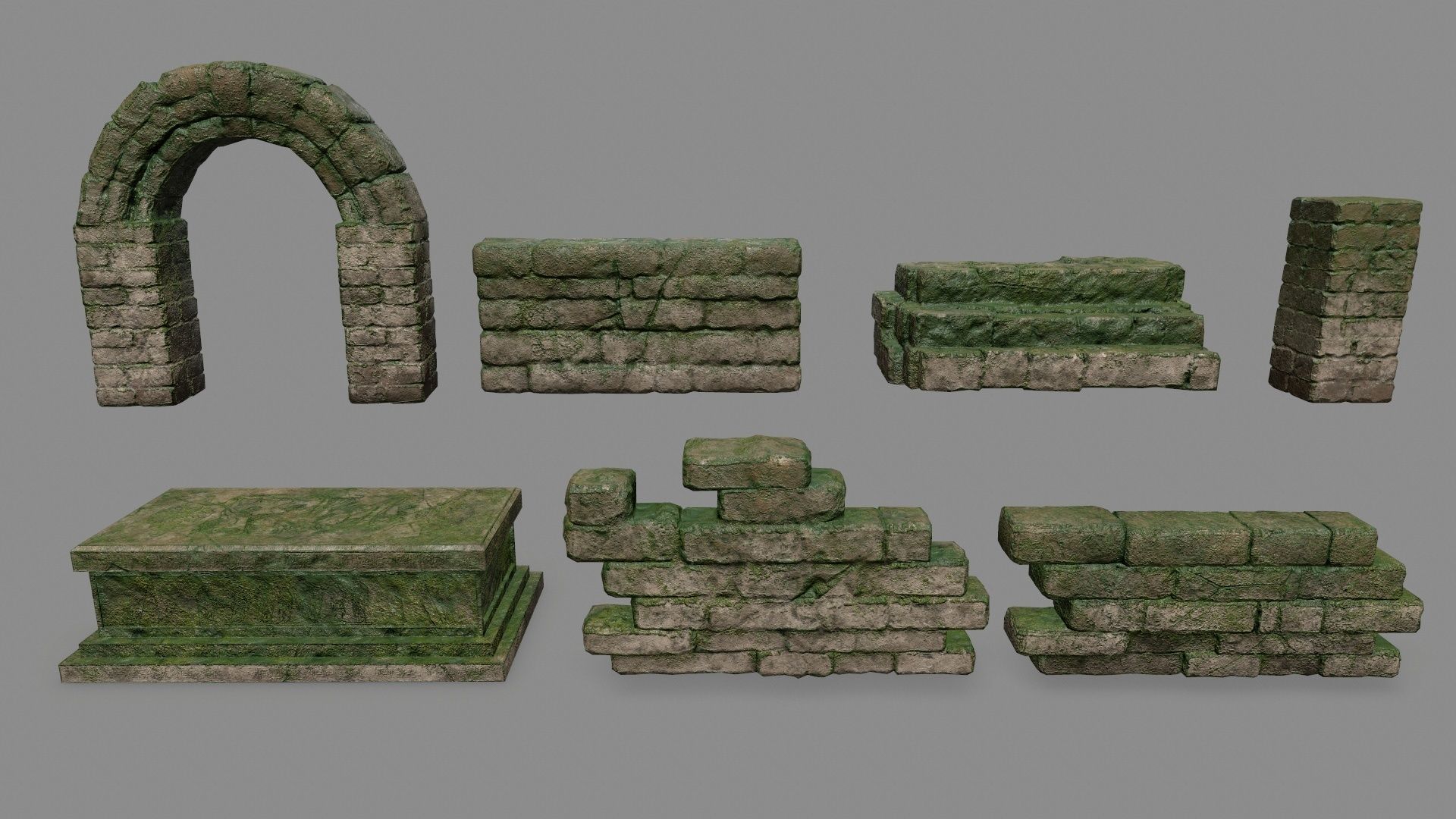 Stone Set pillar Low-poly 3D model_1