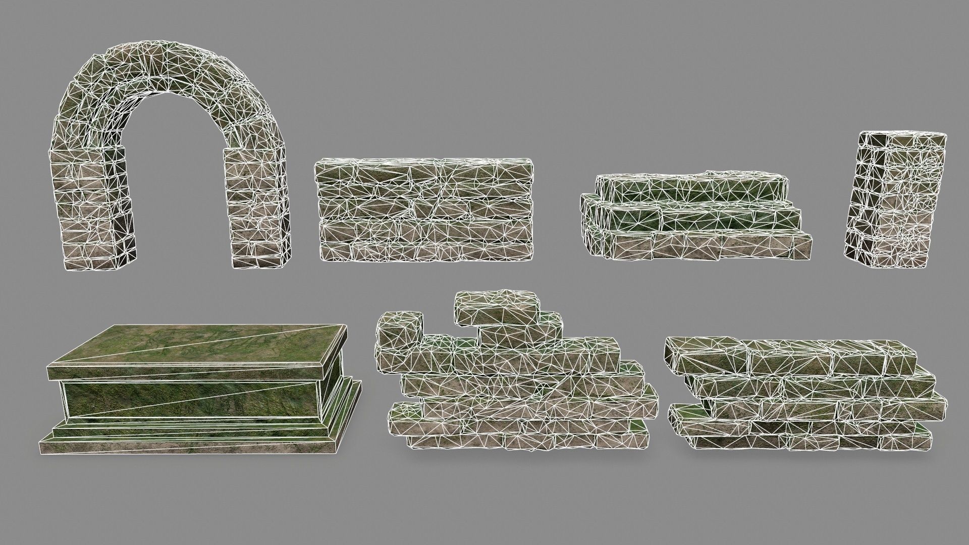 Stone Set pillar Low-poly 3D model_2