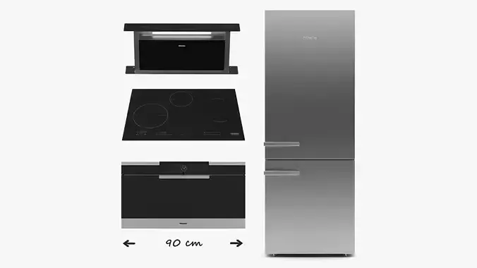 Miele kitchen appliance - oven fridge extractor cooktop 3D Model Collection