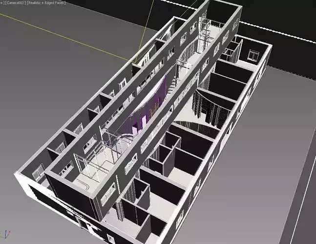 3D two-story building Low-poly 3D model