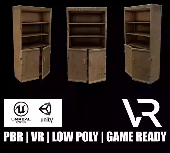 Showcase Game Ready PBR wooden bookcase