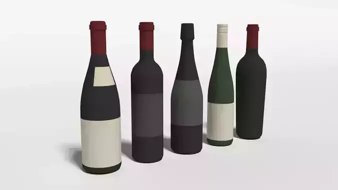 Low Poly Cartoon Wine Bottles