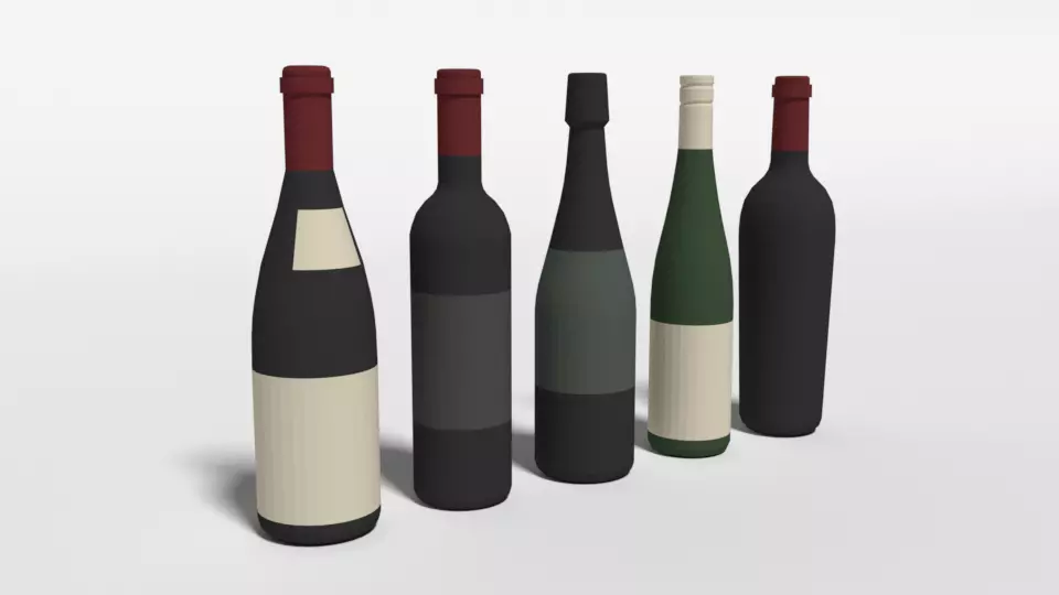 Low Poly Cartoon Wine Bottles Low-poly 3D model