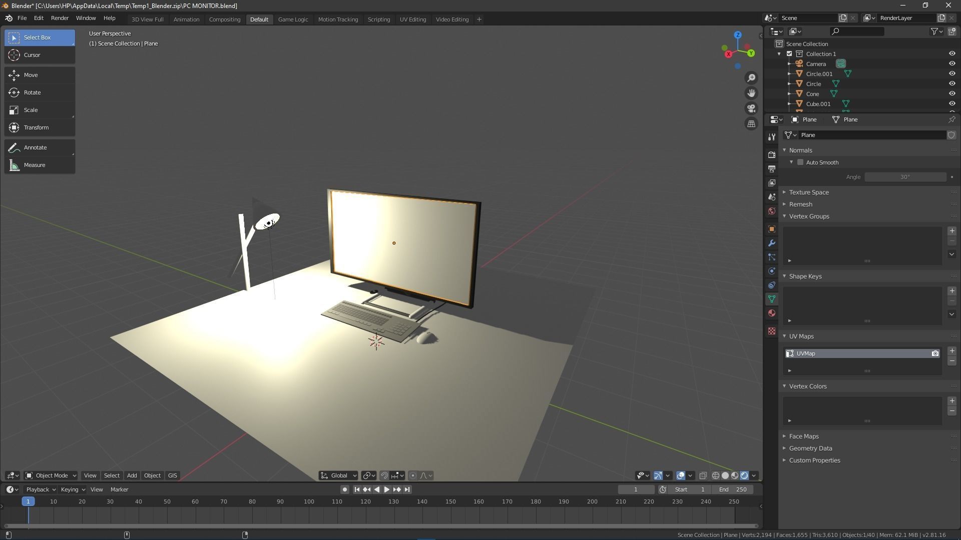 Desk with Monitor  Keyboard and Mouse Free 3D model_2