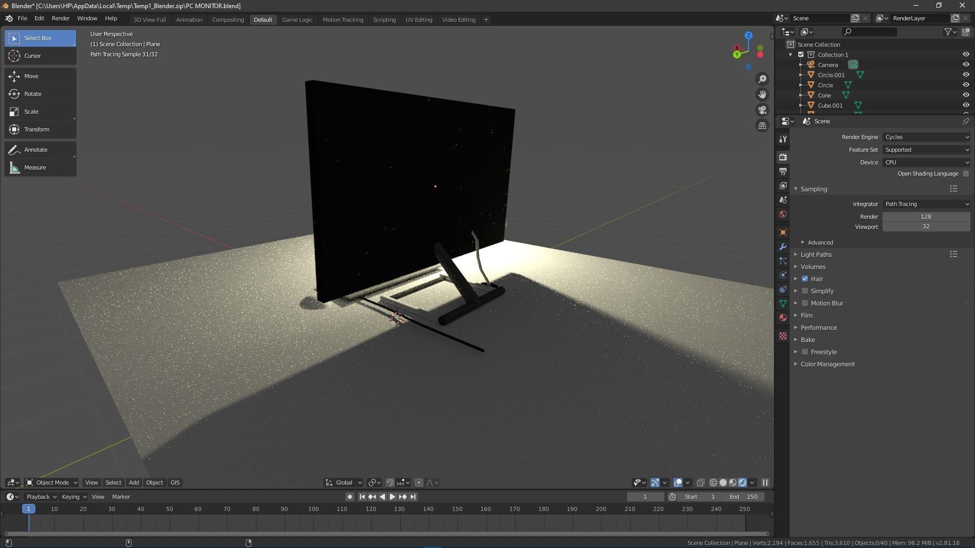 Desk with Monitor  Keyboard and Mouse Free 3D model_4
