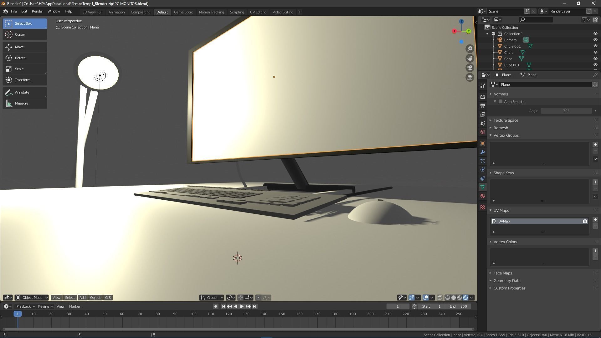 Desk with Monitor  Keyboard and Mouse Free 3D model_3