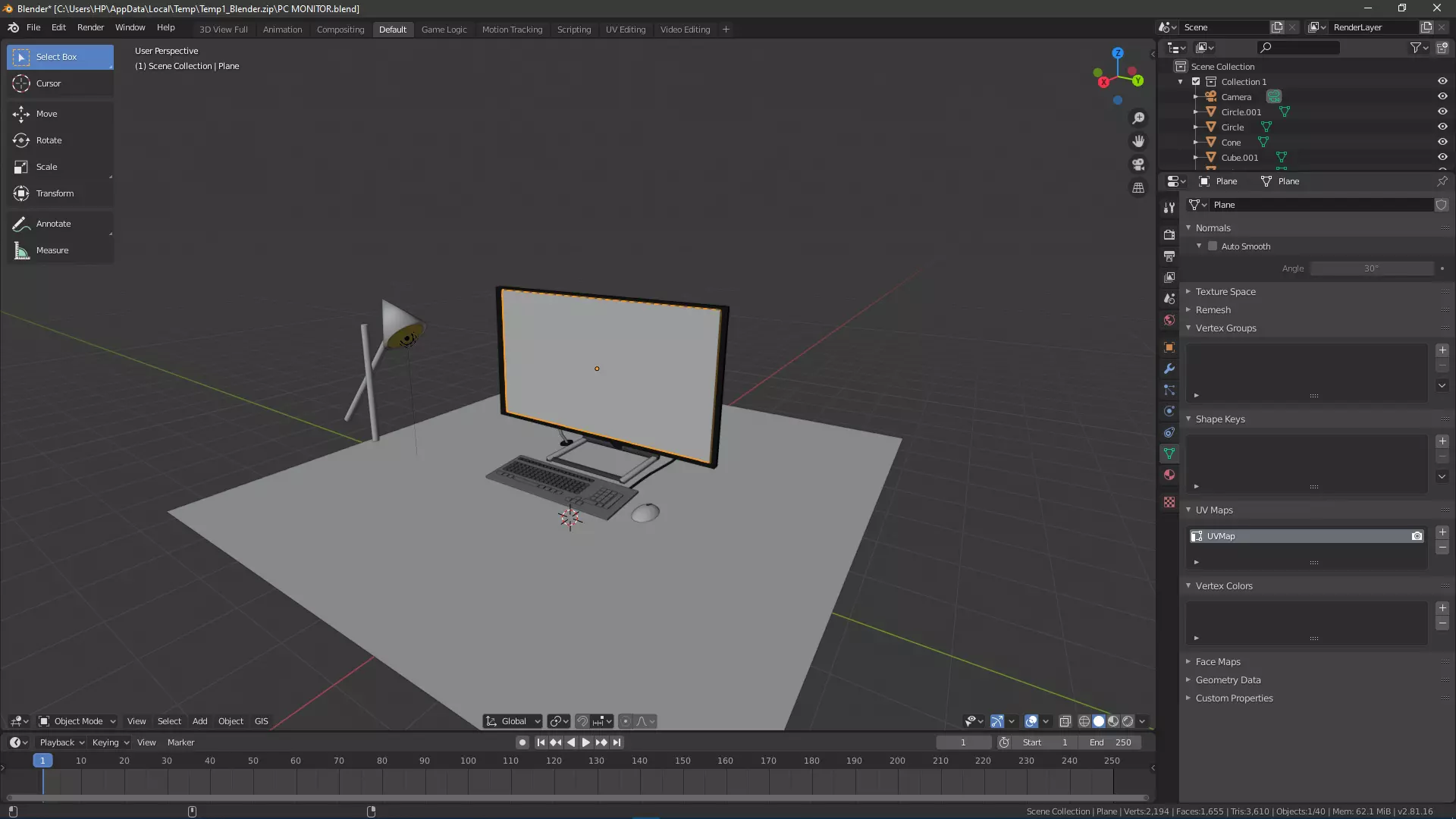 Desk with Monitor  Keyboard and Mouse Free 3D model_0
