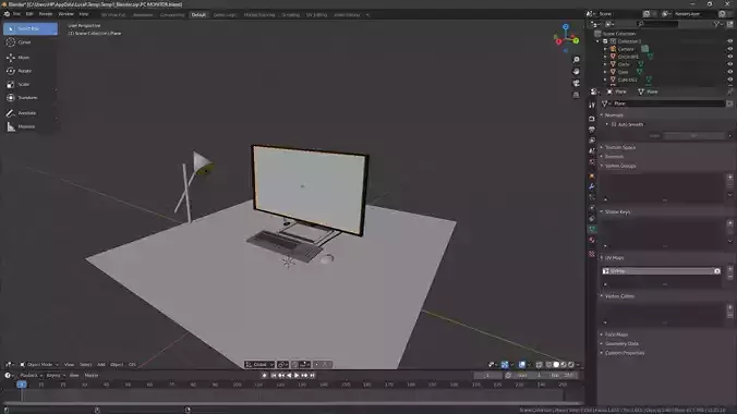 Desk with Monitor  Keyboard and Mouse