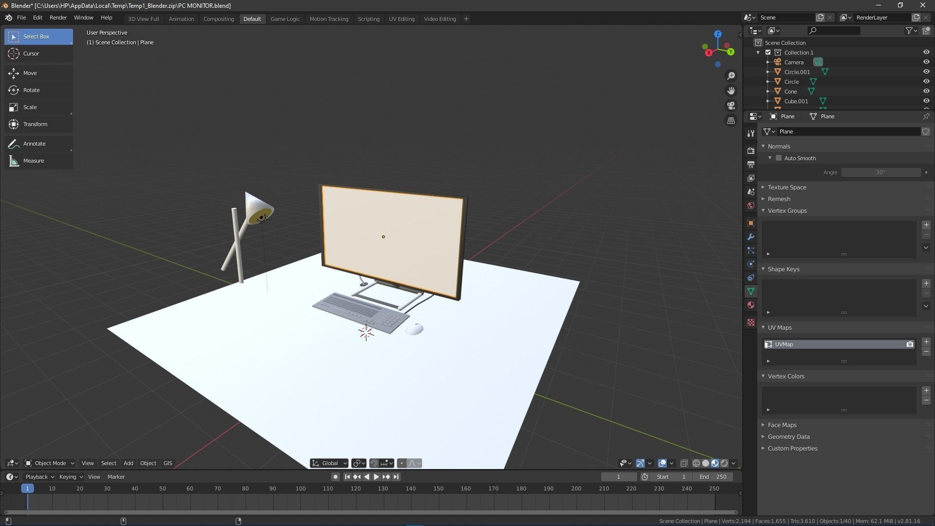 Desk with Monitor  Keyboard and Mouse Free 3D model_1