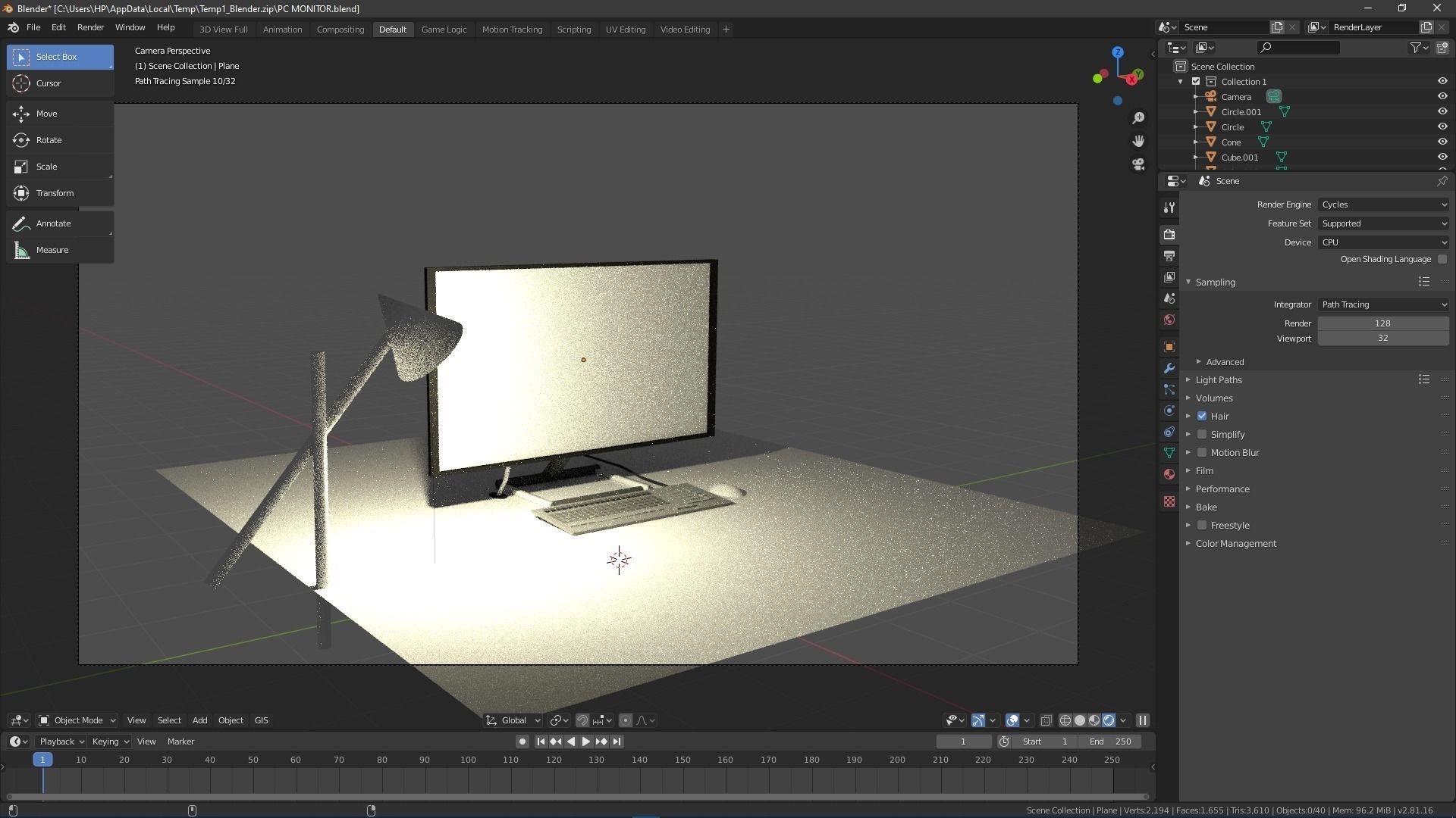 Desk with Monitor  Keyboard and Mouse Free 3D model_5