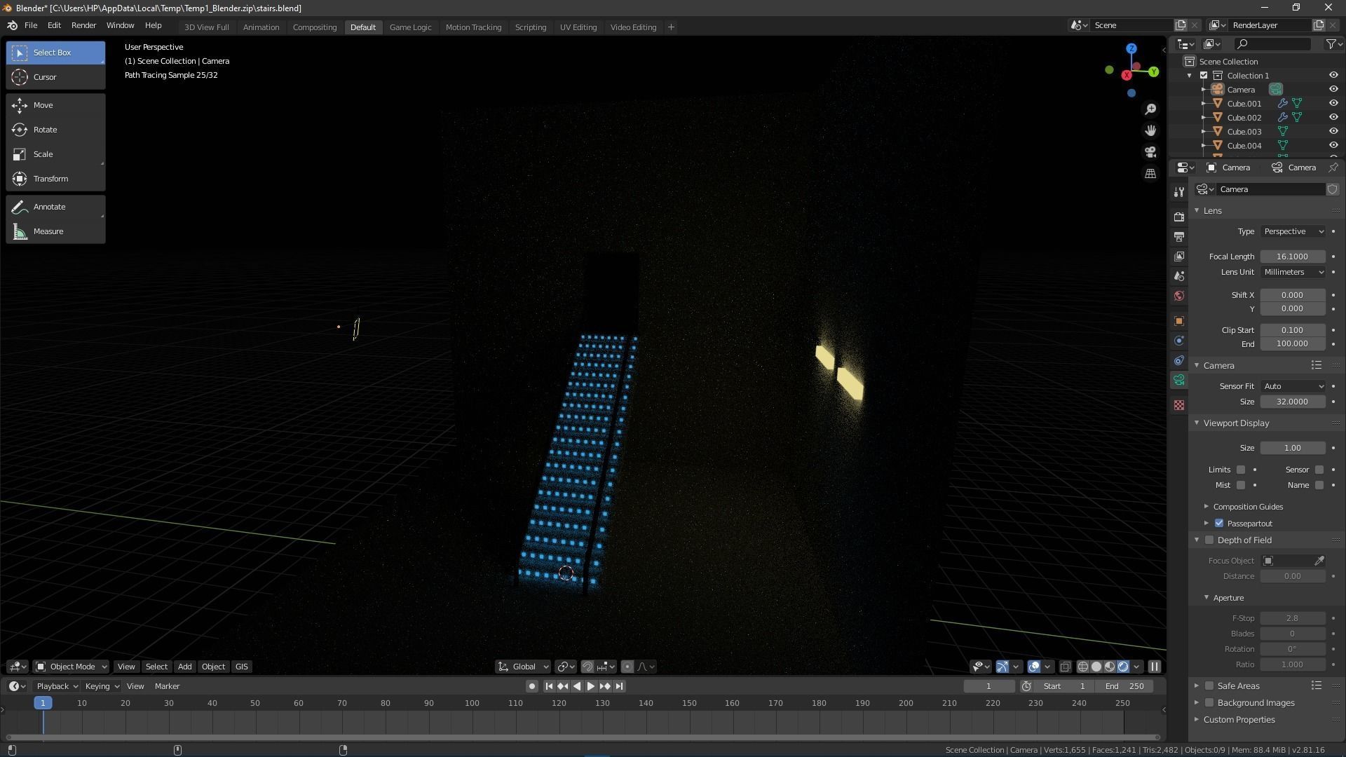 Stairs with blue LEDs and Lights Free 3D model_4