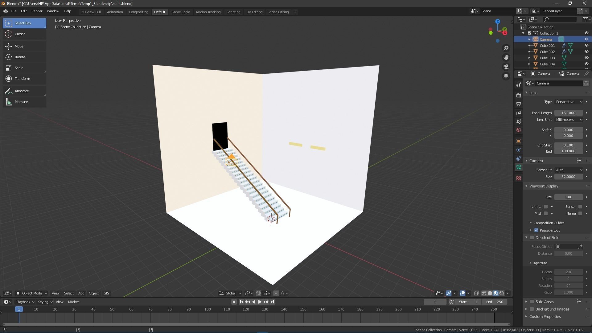 Stairs with blue LEDs and Lights Free 3D model_1