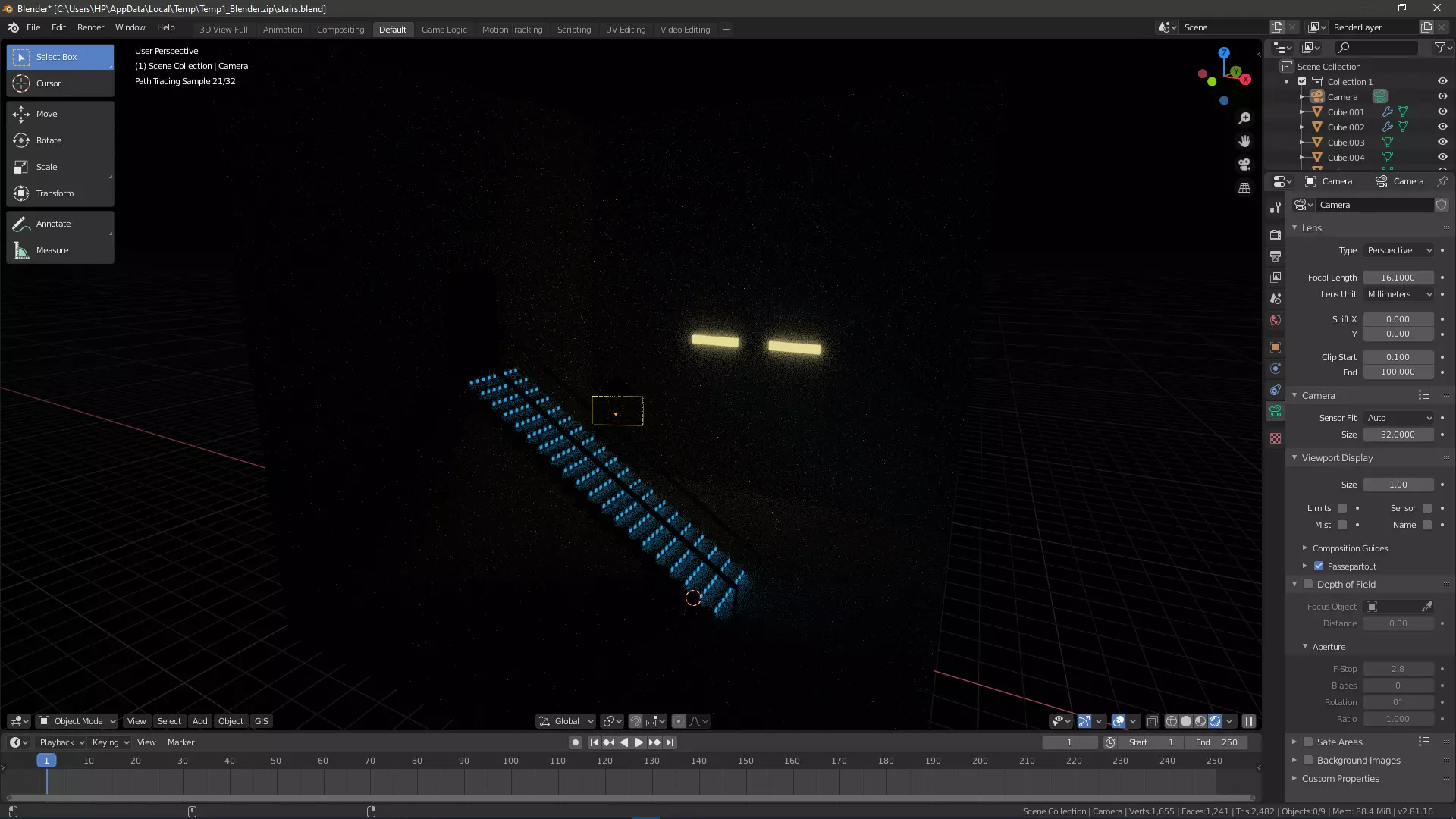 Stairs with blue LEDs and Lights Free 3D model_0