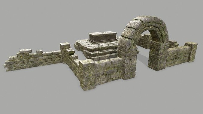 Stone Set wall with arch Low-poly 3D model