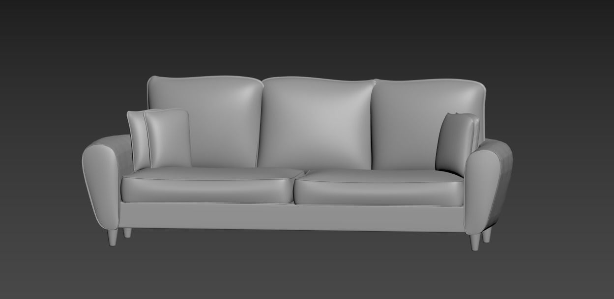 Sofa with three pillows 3D model_1