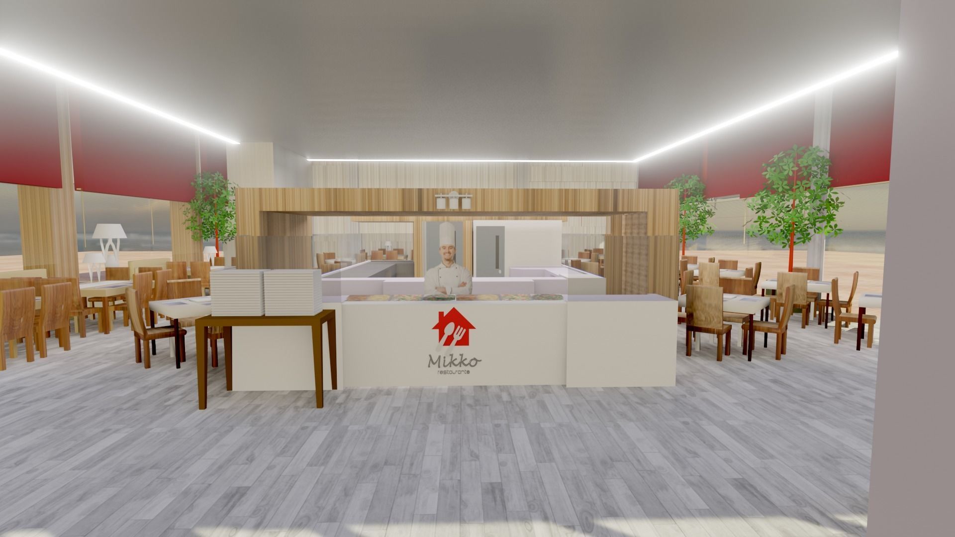 Restaurant low poly with outdoor tables and chairs Low-poly 3D model_9