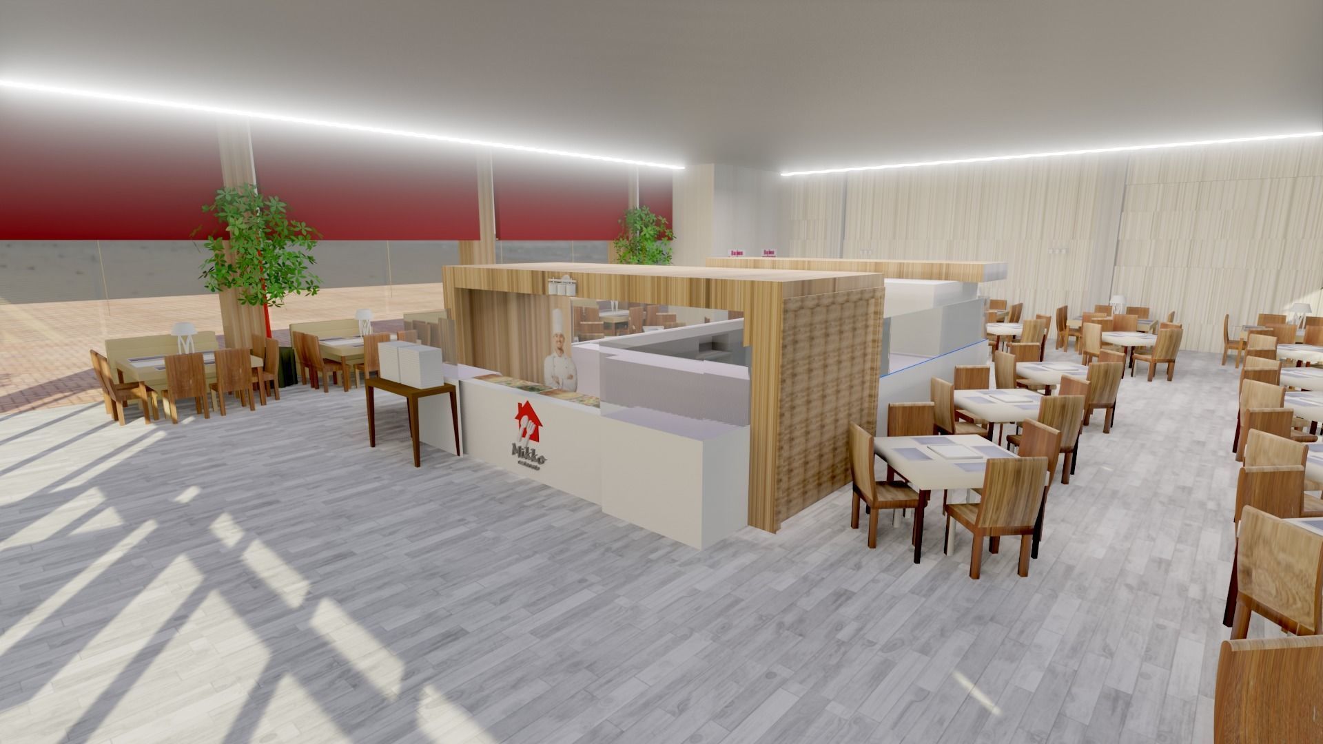 Restaurant low poly with outdoor tables and chairs Low-poly 3D model_8