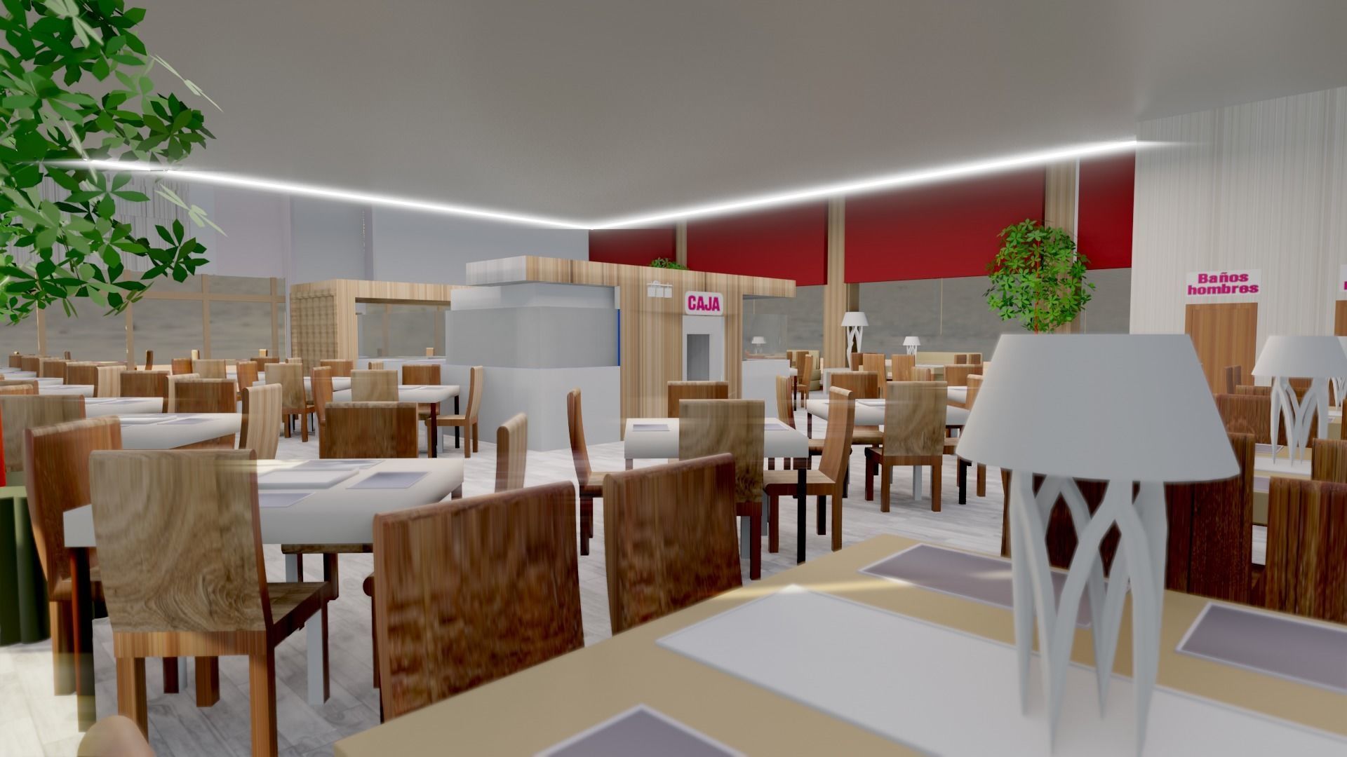 Restaurant low poly with outdoor tables and chairs Low-poly 3D model_6