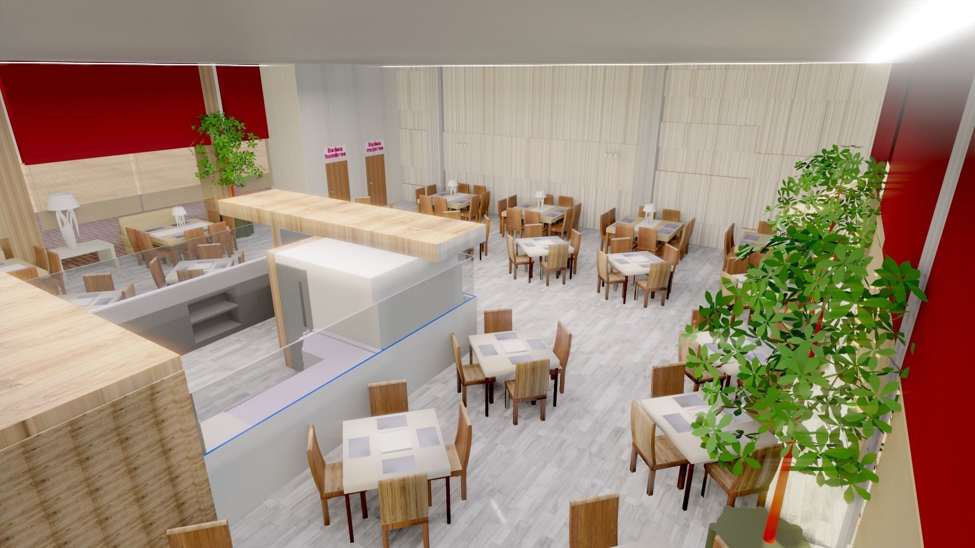 Restaurant low poly with outdoor tables and chairs Low-poly 3D model_7