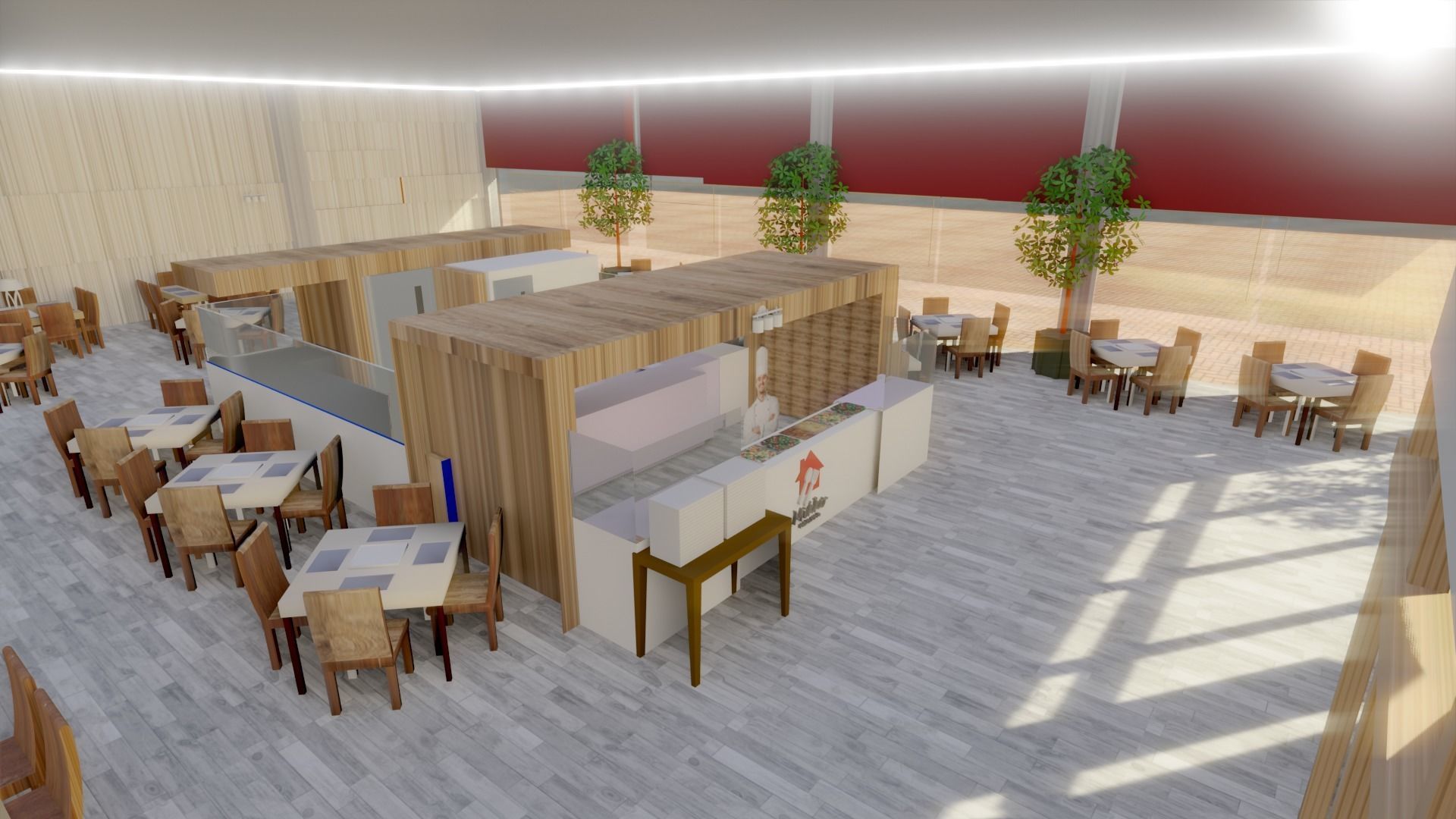 Restaurant low poly with outdoor tables and chairs Low-poly 3D model_4