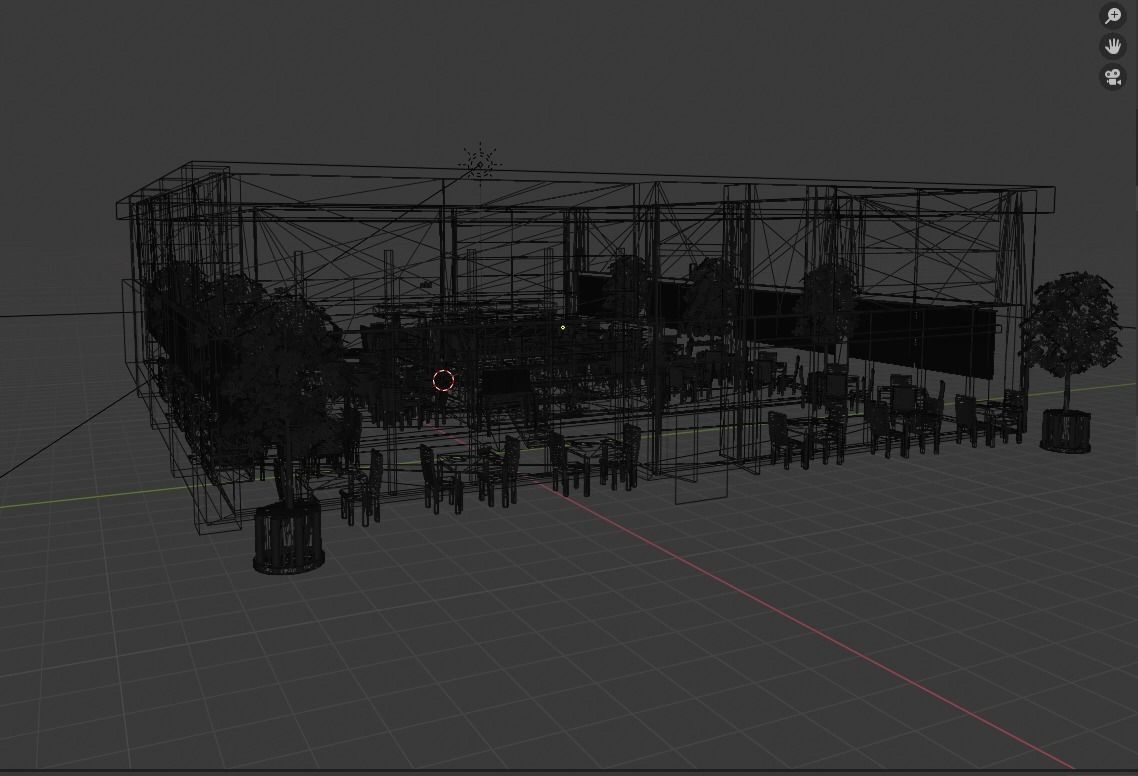 Restaurant low poly with outdoor tables and chairs Low-poly 3D model_11