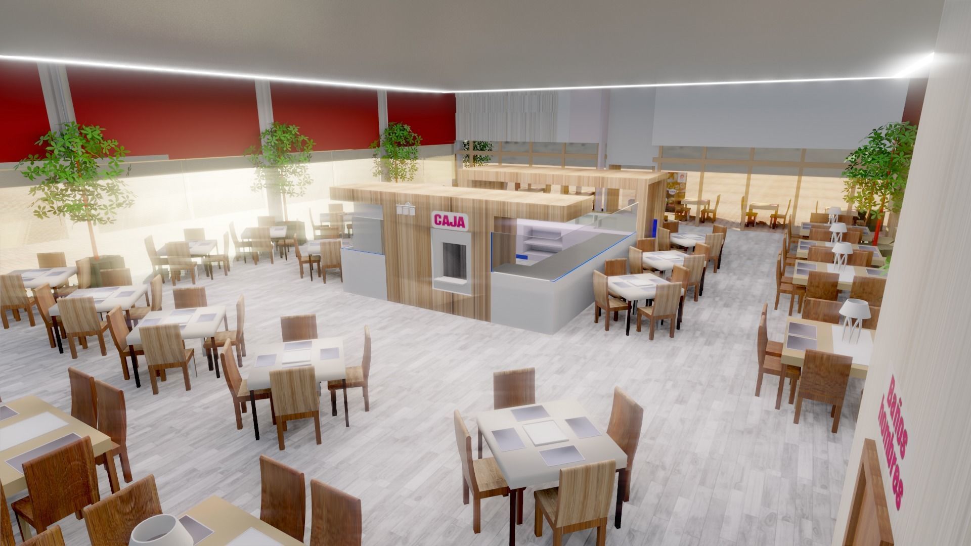 Restaurant low poly with outdoor tables and chairs Low-poly 3D model_5