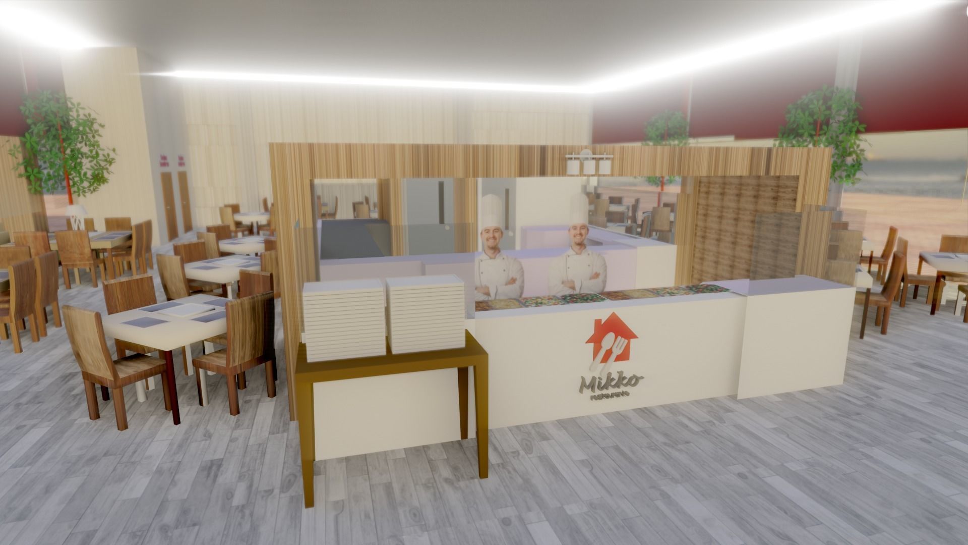 Restaurant low poly with outdoor tables and chairs Low-poly 3D model_3