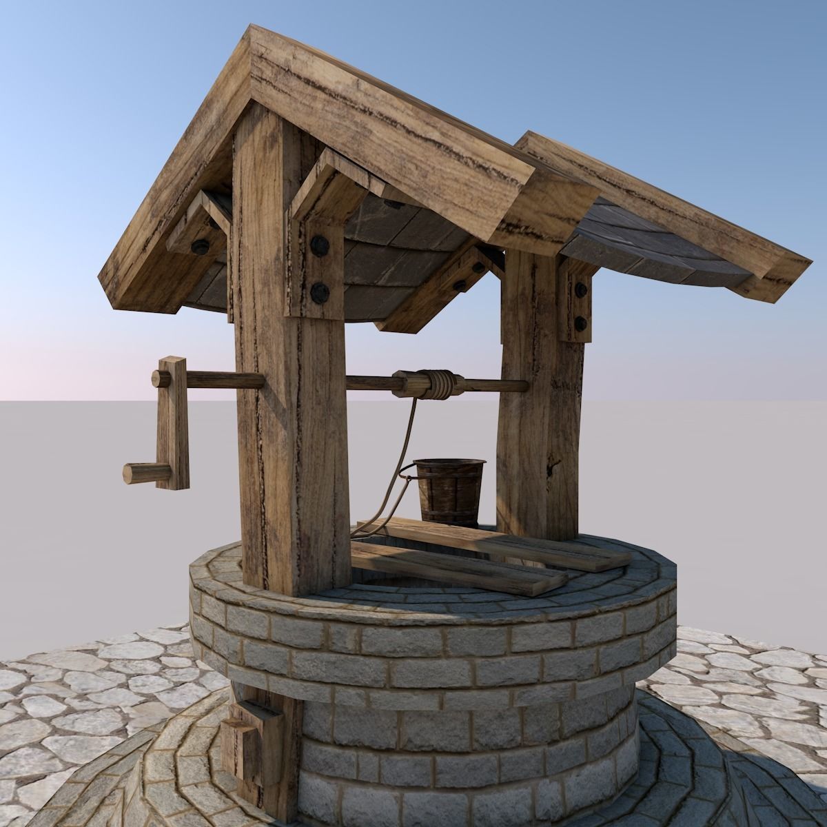 Water Well Low-poly 3D model_9