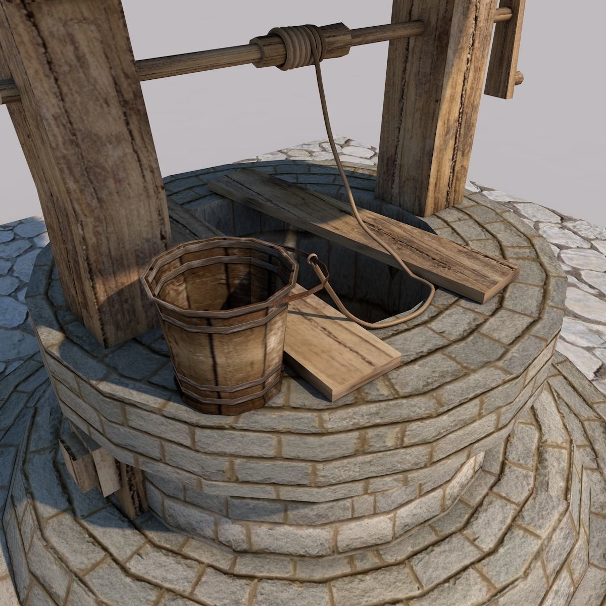 Water Well Low-poly 3D model_7