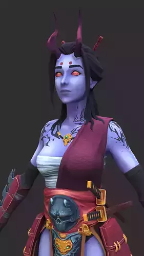 Oni-girl samurai woman with hair and eyes