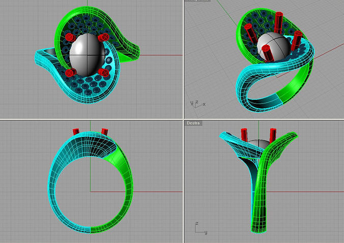 Cabochon Oval  Ring And Gem stone Diamonds  anello per corallo 3D print model