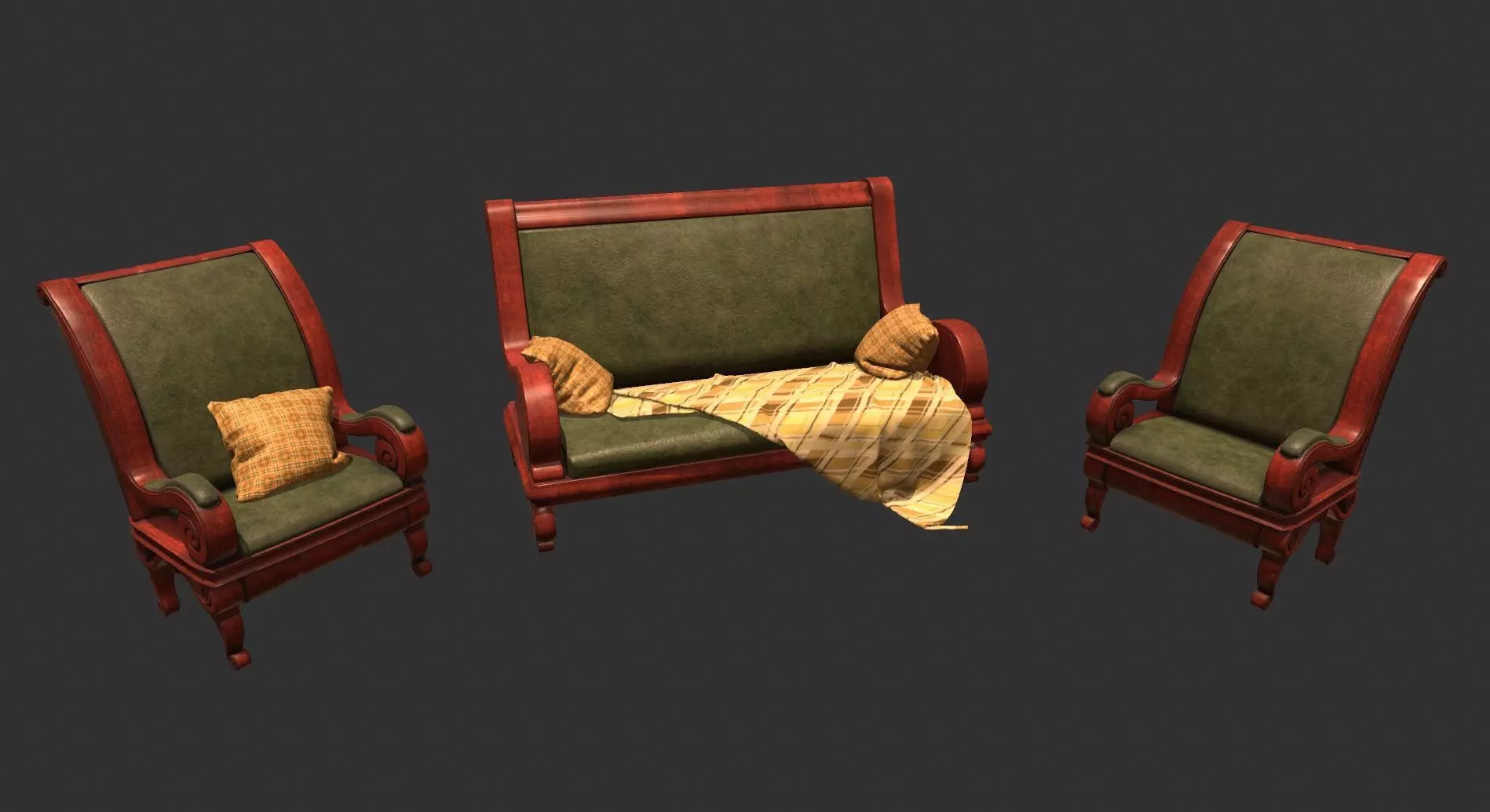 Old furniture set Low-poly 3D model_0
