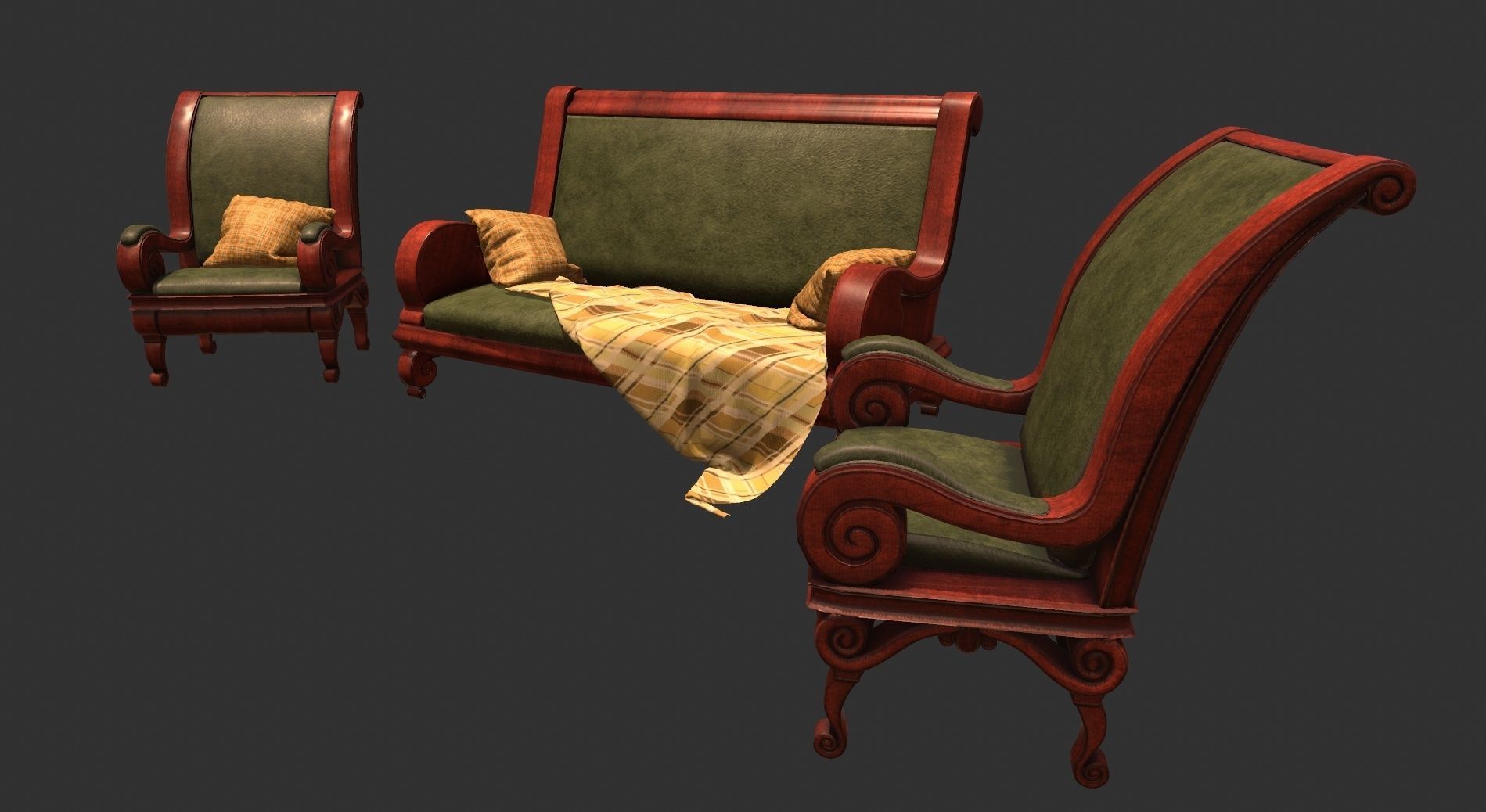 Old furniture set Low-poly 3D model_2